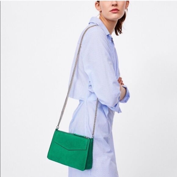 β¨ π β¨βZara Woman Emerald Green Chain Leather Crossbody Handbag β¨ - Picture 3 of 17